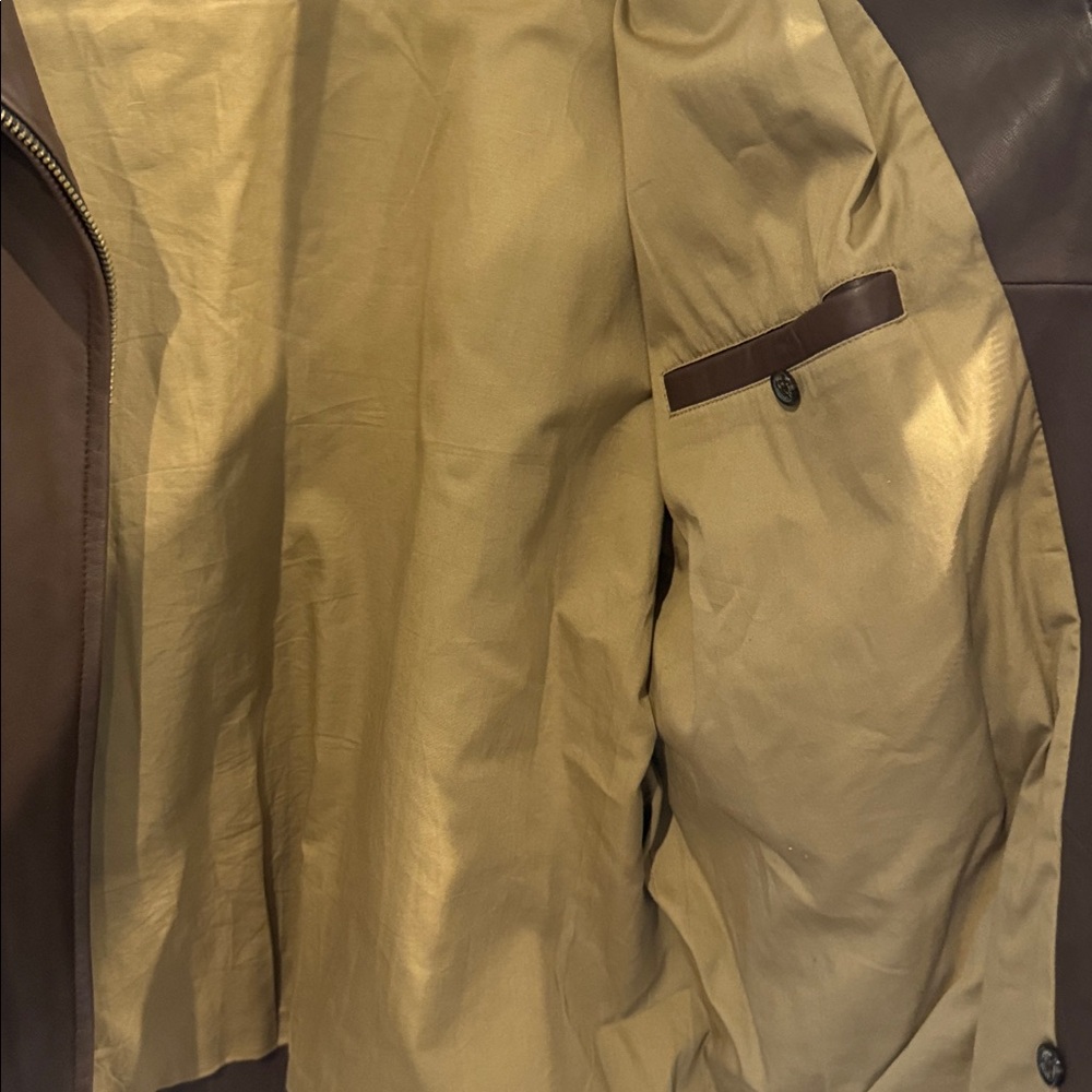 Polo by Ralph Lauren Brown Leather Bomber Jacket - Picture 4 of 5